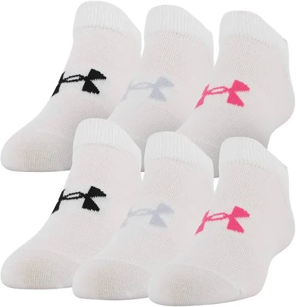 Under Armour Girl's Essential 2.0 No Show Socks 6-Pair Pitch Gray/Assorted Sz L