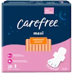 Carefree Maxi, Overnight with Wings, 28 Pads