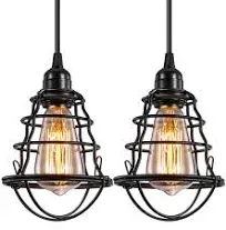 Industrial Pendant Light INNOCCY Edison Hanging Cage Pendant Lights E26 E27 Base Vintage Adjustable Pendant Lamp Fixture for Kitchen Home Lighting 2 Pack