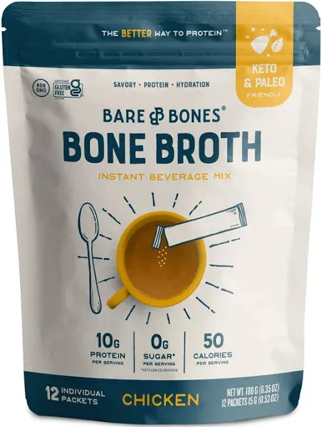 Bone Broth Instant Powdered Beverage Mix Chicken, 15g Sticks/Pack of 16, Pack of 16