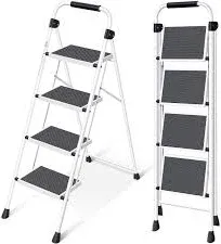 Red 4 Step Ladder with Anti-Slip and Wide Pedal Portable Foldable Handgrip