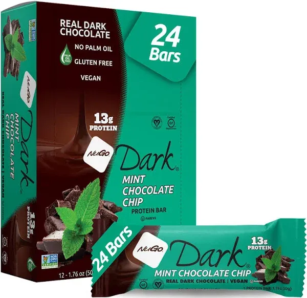 Nugo Dark Chocolate Chocolate Chip, 12g Vegan Protein, 200 Calorie, Gluten Free, 24 Count