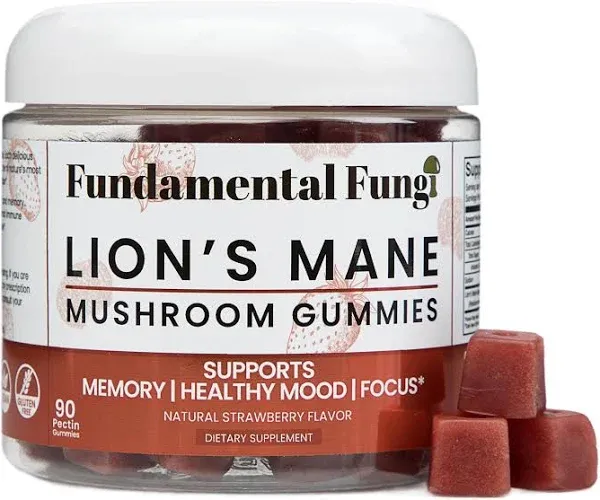 Organic Lion's Mane Mushroom Gummies | 90 Servings | Brain Health, Focus, Clarity, & Memory Mushroom Supplement Gummies | 90 Organic Lions Mane Gummies for Adults