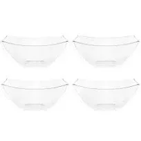 PLASTICPRO Disposable Square Serving Bowls, Party Snack or Salad Bowl, Plastic Clear or White Pack of 4 (8 OUNCE, Clear)