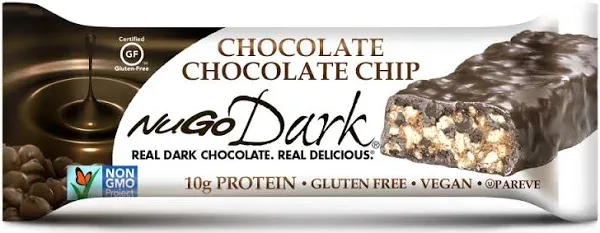 Nugo Dark Chocolate Chocolate Chip, 12g Vegan Protein, 200 Calorie, Gluten Free, 24 Count