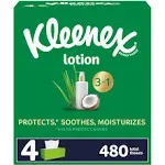 Kleenex Soothing Lotion Tissues, Coconut Oil + Aloe, 3-Ply - 4 - 120 tissue cartons [480 tissues]