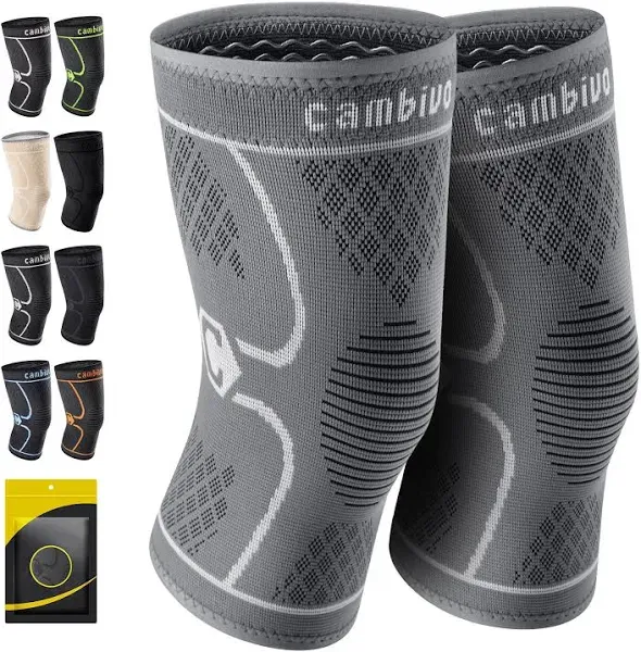 CAMBIVO 2 Pack Knee Brace, Knee Compression Sleeve for Men and Women, Knee Support for Running, Workout, Gym, Hiking, Sports