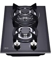 12 Inch Gas Cooktop Dual Fuel Sealed 2 Burners Tempered Glass Gas Cooktop Drop-in Gas Hob DK123-A01S Gas Burner Black Gas Cooktop