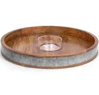 BirdRock Home Wooden and Iron Chip and Dip Serving Tray and Glass Dip Bowl