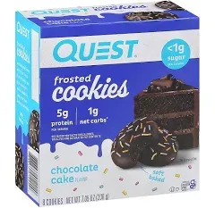 Quest Frosted Protein Cookies, Soft Baked Low Sugar, Chocolate Cake 8Ct 1g Sugar