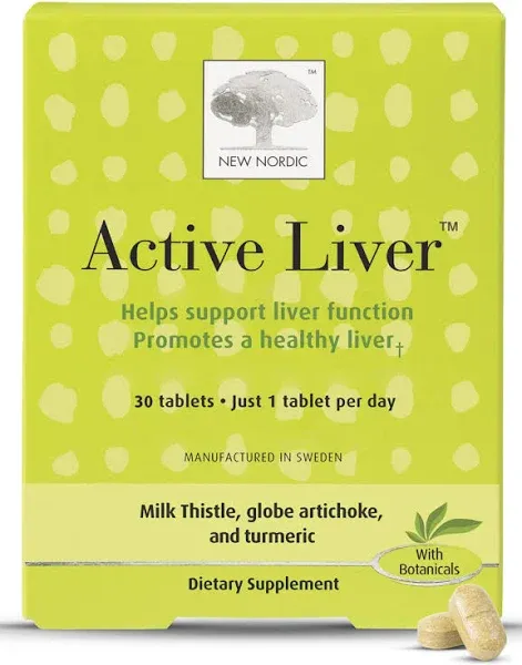 New Nordic Active Liver | Daily Detox & Repair Supplement | Milk Thistle, Artichoke & Turmeric | Swedish Made | 30 Count (Pack of 1)