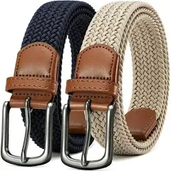 Yoetey Mens Belts Womens Belts 2 Pack Stretch Belts Elastic Braided Belts for Casual 1 3/8 inch