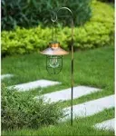 2Pack Solar Metal Hanging Lantern with Shepherd Hook Outdoor LED Garden Lights Black