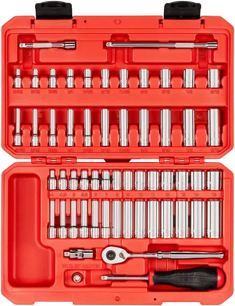 TEKTON SKT05303 - 1/4 Inch Drive 6-Point Socket and Ratchet Set, 56-Piece