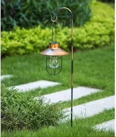 HUYIENO 2Pack Solar Metal Hanging Lantern with Shepherd Hook