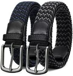 Yoetey Mens Belts Womens Belts 2 Pack Stretch Belts Elastic Braided Belts for Casual 1 3/8 inch