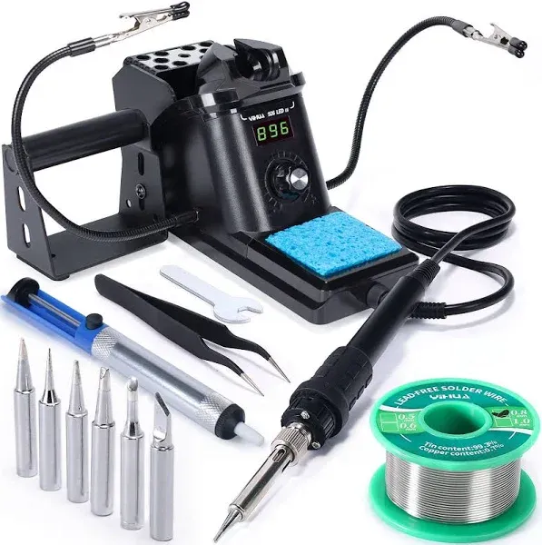 926 III 60W LED Display Soldering Iron Station Kit w 2 Helping Hands, 6 Extra...