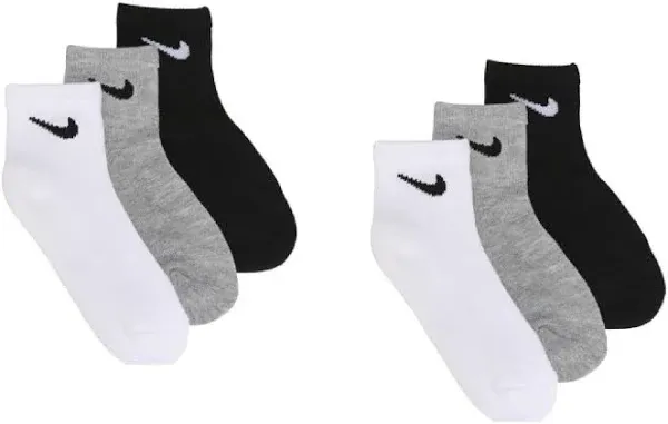 NIKE Boys Ankle Cushioned Socks (6 Pairs) Fits Youth Shoe Size 10C-3Y - Black