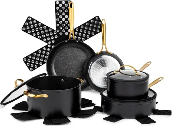 Thyme &amp; Table Non-Stick 12 Piece Gold Pots And Pans Cookware Set