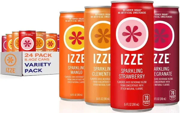 IZZE Sparkling Juice 4 Flavor Dawn Variety Pack Mango Clementine Strawberry Pomegranate 84 fl oz Can Pack of 24