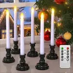 PChero LED Taper Candles with Remote Timers, 6 Pack Flameless Battery Operated Flickering Window Candles with Candlestick Holders for Thanksgiving Christmas Home Decorations