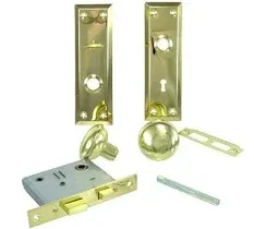 2 Pack of Brass Finish Inside Mortise Lock with Skeleton Key