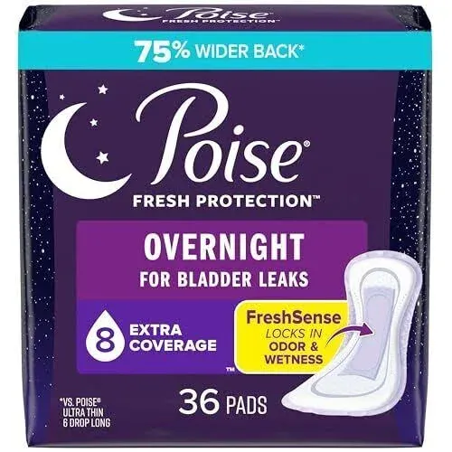 Poise Incontinence Pads &amp; Postpartum Overnight Extra Coverage Lengthy, 36 count