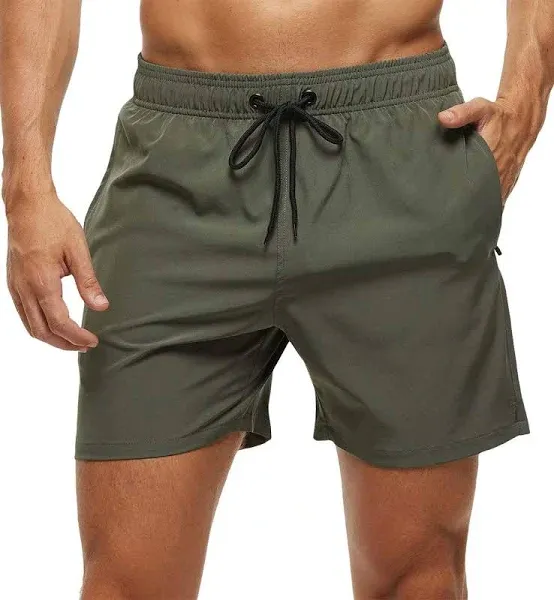 Tyhengta Men's Swim Trunks Quick Dry Beach Shorts with Zipper Pockets and Mesh Lining