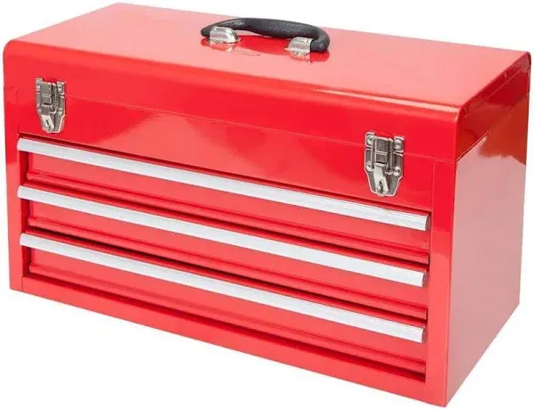 20&#034; Portable 3-drawer Steel Tool Box with Metal Latch Closure Red