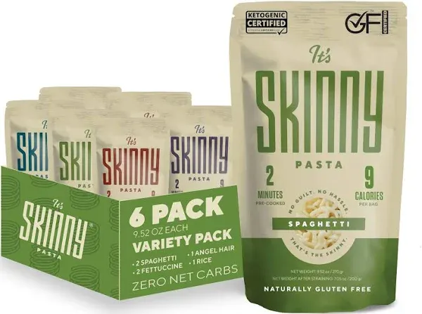 Its Skinny Pasta 6-Variety Pack Pre-Cooked Konjac Pasta High Fiber & Gluten Free Pasta Shirataki Noodles