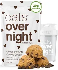 Oats Overnight - Chocolate Chip Cookie Dough - Vegan, 20g Protein, High Fiber Breakfast Shake - Gluten Free, Non GMO Oatmeal (2.6 oz per meal) (8 Pack + BlenderBottle)