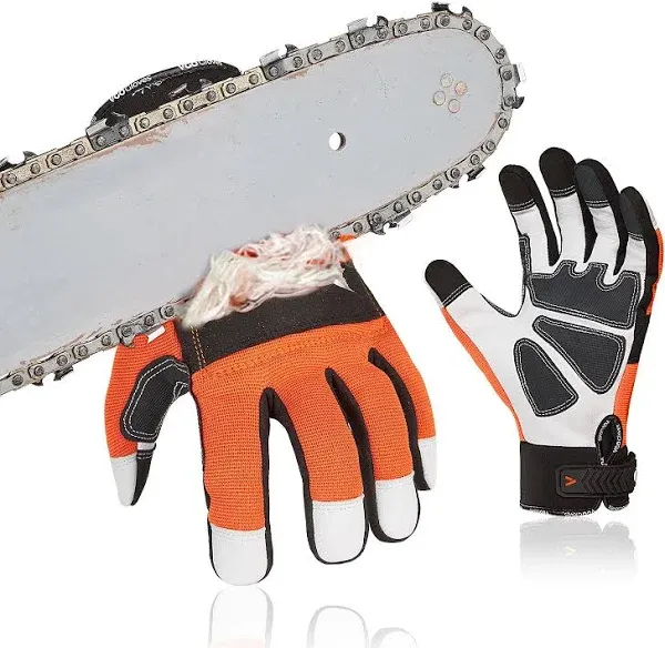 Vgo 1-Pair Chainsaw Work Gloves Saw Protection On Left Hand Back (Size XL Orange GA8912)