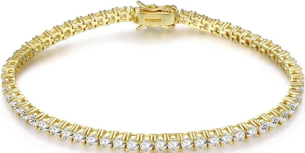 18K Gold Plated 3.0 Cubic Zirconia Classic Tennis Bracelet for Women and Men ...