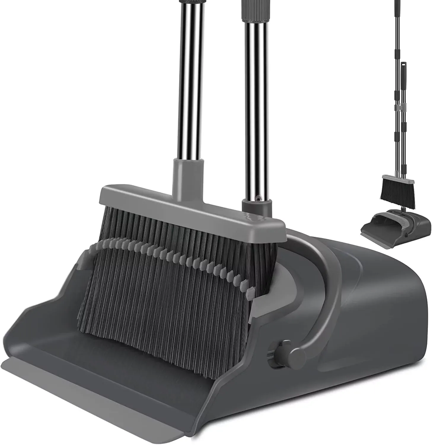 kelamayi Broom and Dustpan Set for Home, Office, Indoor&amp;Outdoor Black&amp;gray