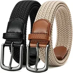 CHAOREN Mens Belt 2Pack - Mens Stretchable Braided Woven Golf Belt 1 3/8"- Elastic Canvas Fit Casual Jeans Pants