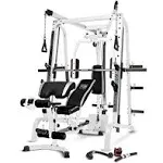 Marcy Pro Smith Cage Workout Machine Total Body Training Home Gym System, White