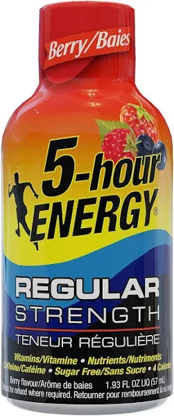 5 Hour Energy Berry Flavor 12 Count Box 1.93 ounce Shots Sugar Free Hr Five