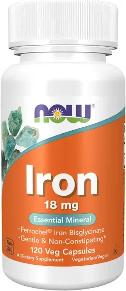 Now Foods Iron Ferrochel(r), 120 Vcaps 18 mg(Pack of 2)