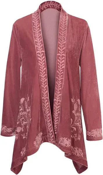 Floriana Womens Embroidered Kimono Cardigan Velvet Blazer Open Front Kimono Top - Blush, XL