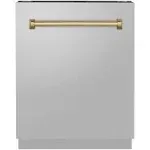 ZLINE Autograph Edition 24" 3rd Rack Top Control Tall Tub Dishwasher in Stainless Steel with Champagne Bronze Handle, 51dBa (DWVZ-304-24-CB)