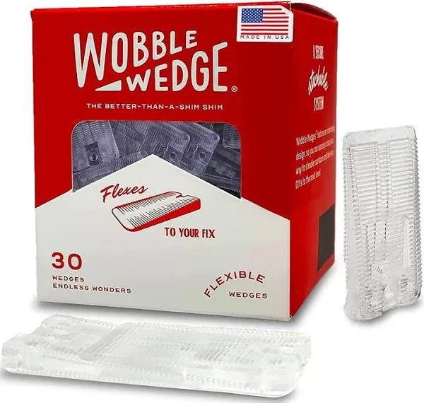 Wobble Wedges Flexible Plastic Shims, 30 Pack - MADE IN USA - Multi-Purpose Shim Wedges for Home Improvement & Work - Plastic Wedge, Table Shims for Leveling, Toilet Shims & Furniture Levelers - Clear