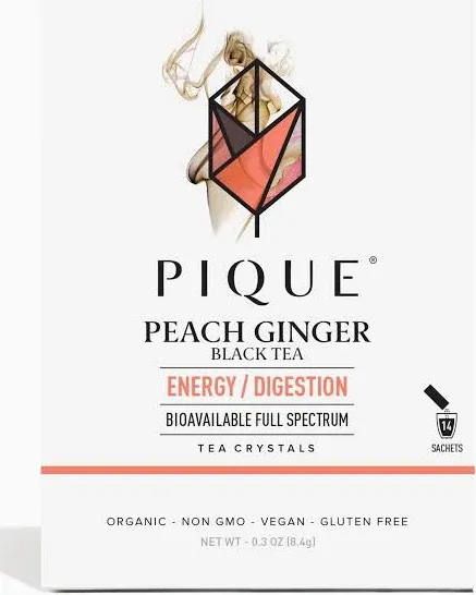 Pique Organic Peach Ginger Tea Crystals - Caffeinated Black Tea For Energy, P...