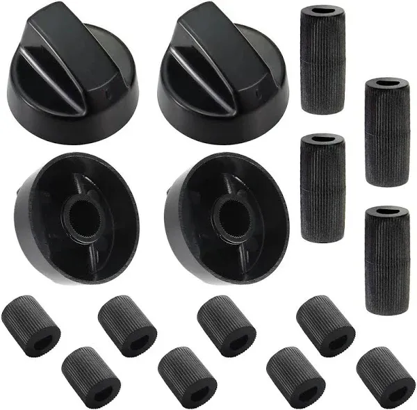 Jetec 4 Pack Black Control Knobs Replacement with 12 Adapters