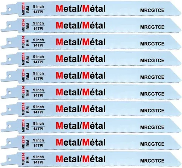 10 Piece 9” 14-TPI Thick Metal Cutting Reciprocating Saw Blades