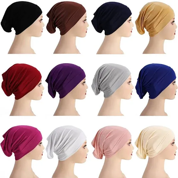 Messen 12 Pieces Under Scarf Hijab Cap for Turban Head Wraps Scarf Solid Color Hijab Tube Unisex Stretch Dreadlocks Tube