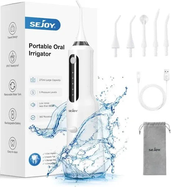 Sejoy Water Flosser for Teeth Cordless Oral Irrigator Water Dental Flosser Professional Portable Dental Oral Irrigator for Home Travel Office