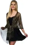 ShineGlitz Shawls and Wraps for Evening Dresses, Metallic Sparkle Womens Wedding Black Gold