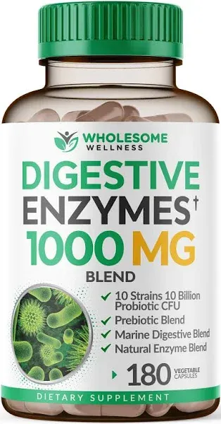 Digestive Enzymes 1000MG plus Prebiotics &amp; Probiotics Supplement, 180 Capsule...