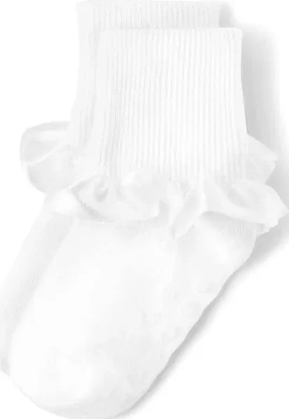 Girls Ruffle Turn Cuff Socks - Special Occasions - White