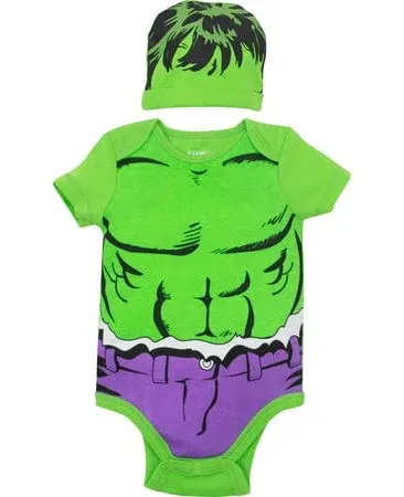 Marvel Avengers Hulk Infant Baby Boys Cuddly Cosplay Short Sleeve Bodysuit & Hat